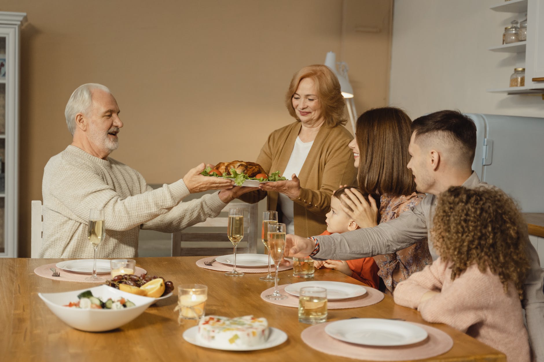 a family eating at the table