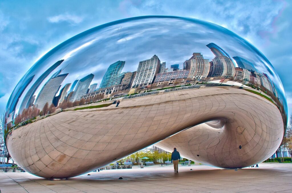 Millennium Park in downtown Chicago is a vibrant hub of art and culture, featuring the iconic Cloud Gate sculpture, known as "The Bean.