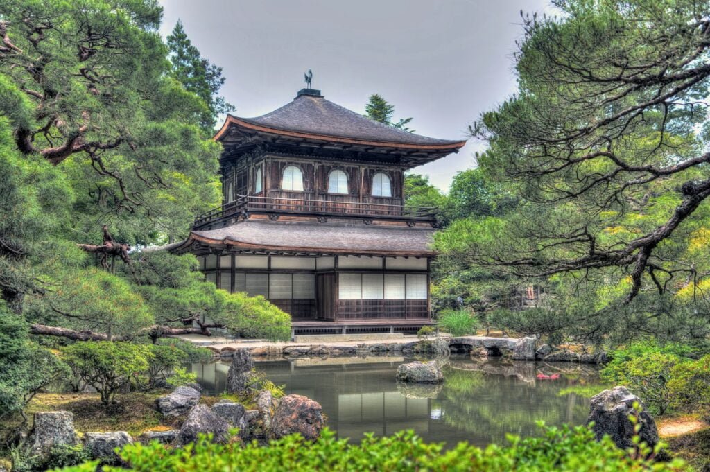 Traditional Japanese tea house in Kyoto, Japan with beautiful garden and wooden architecture. one of the best travel destinations.