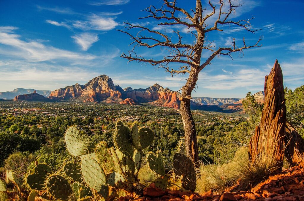 Breathtaking view from the top of Sedona's red rock formation, showcasing the stunning Arizona sandstone landscape. one of the best travel destinations.