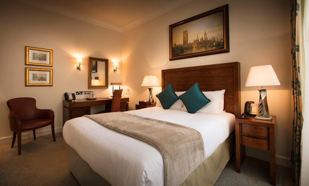 Luxurious hotel, The Royal Horseguards, offers elegant accommodations and stunning views of the city skyline.