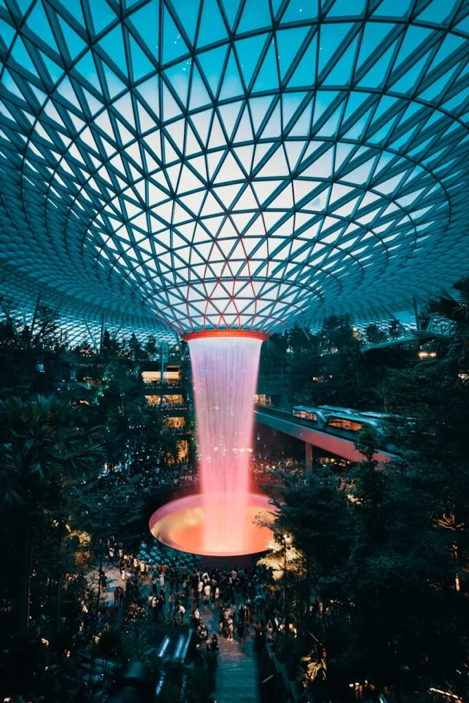 Suspended trampolines, waterfalls and endless retail