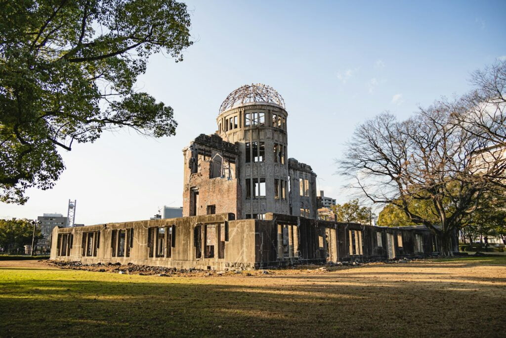 a large building with a dome on top of it - Hiroshima Peace Memorial