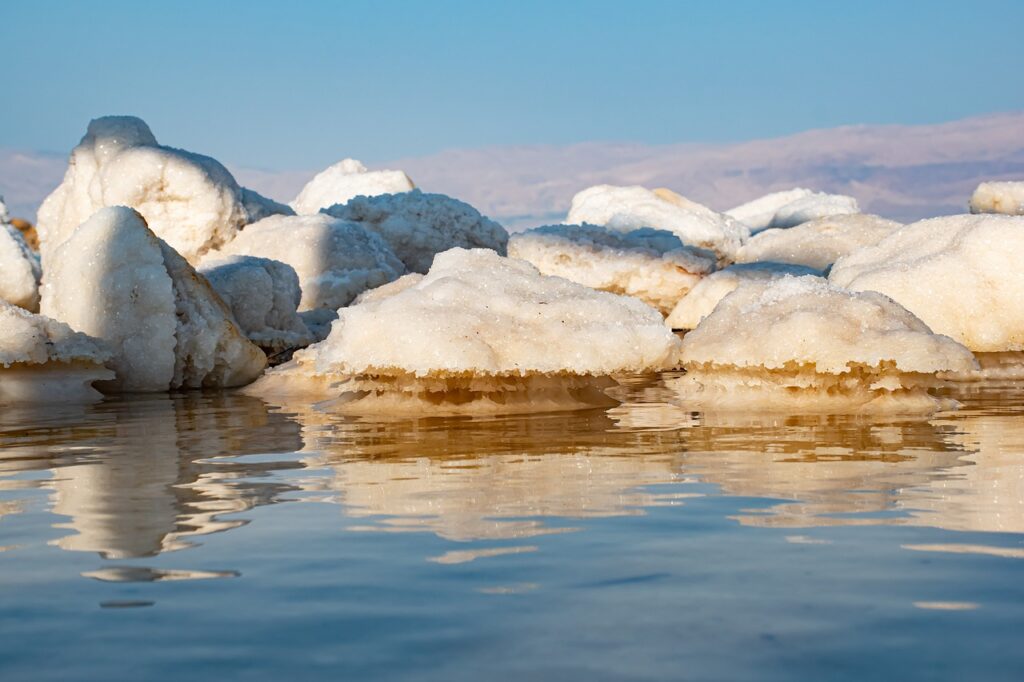 salt rocks, crystallized salt rocks, dead sea